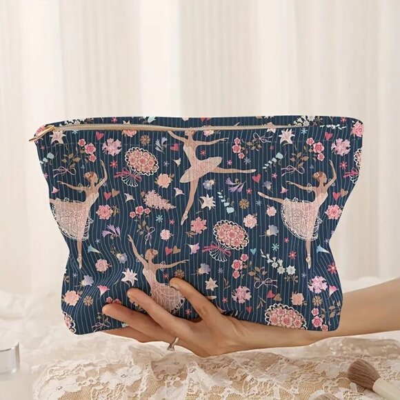 Handbags - Ballet Dancer Print Corduroy Makeup Bag